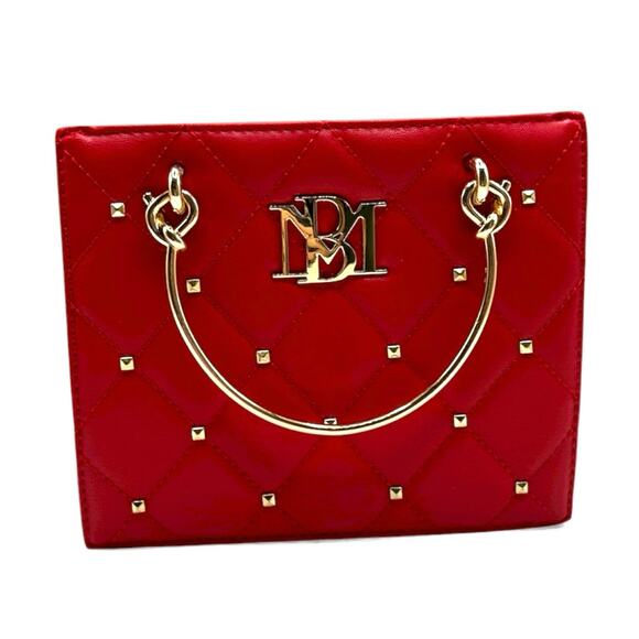 Badgley Mischka Mini Crossbody Tote Red Quilted Studs New With Tags - Picture 8 of 9
